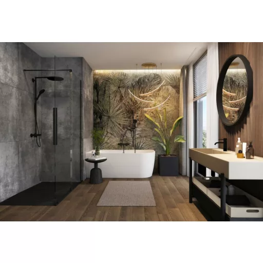 Harmony különleges akril kád 159x84 fekete előlappal, króm lefolyóval, jobbos